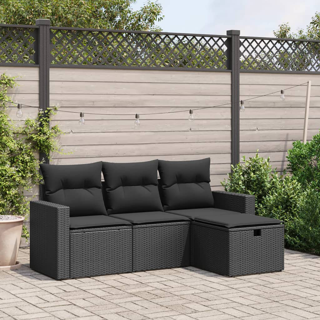 4-Tlg. Garten-Sofagarnitur Mit Kissen Poly Rattan