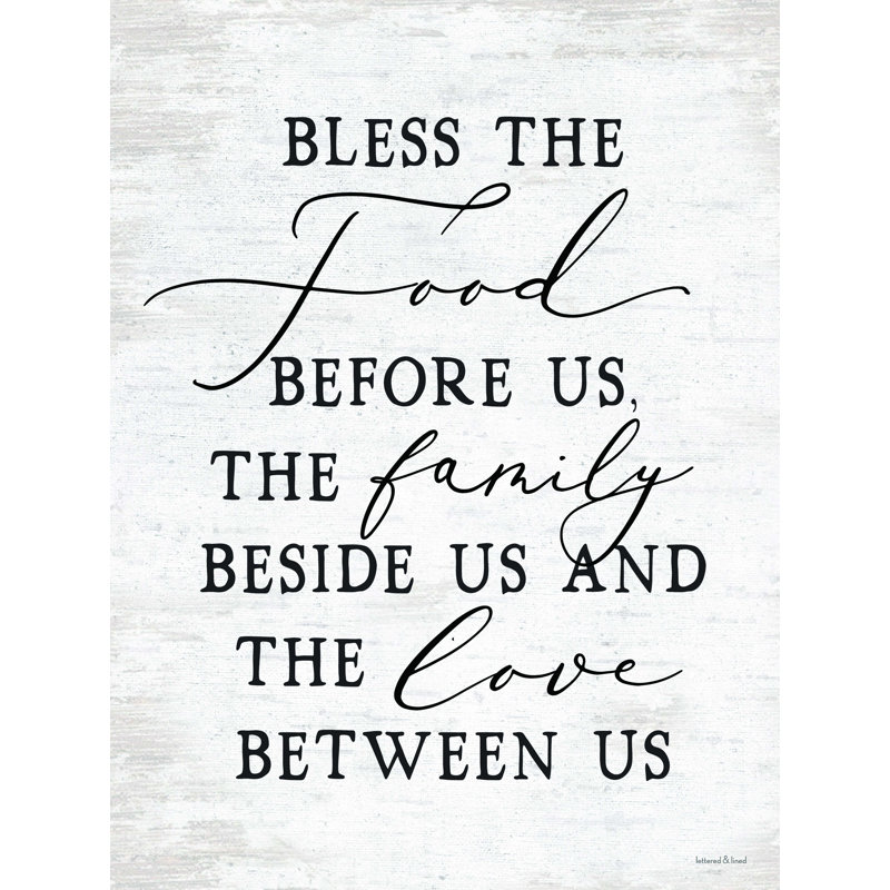 «Bless the Food devant nous», art textuel sur toile tendue, H 16 po x l 12 po