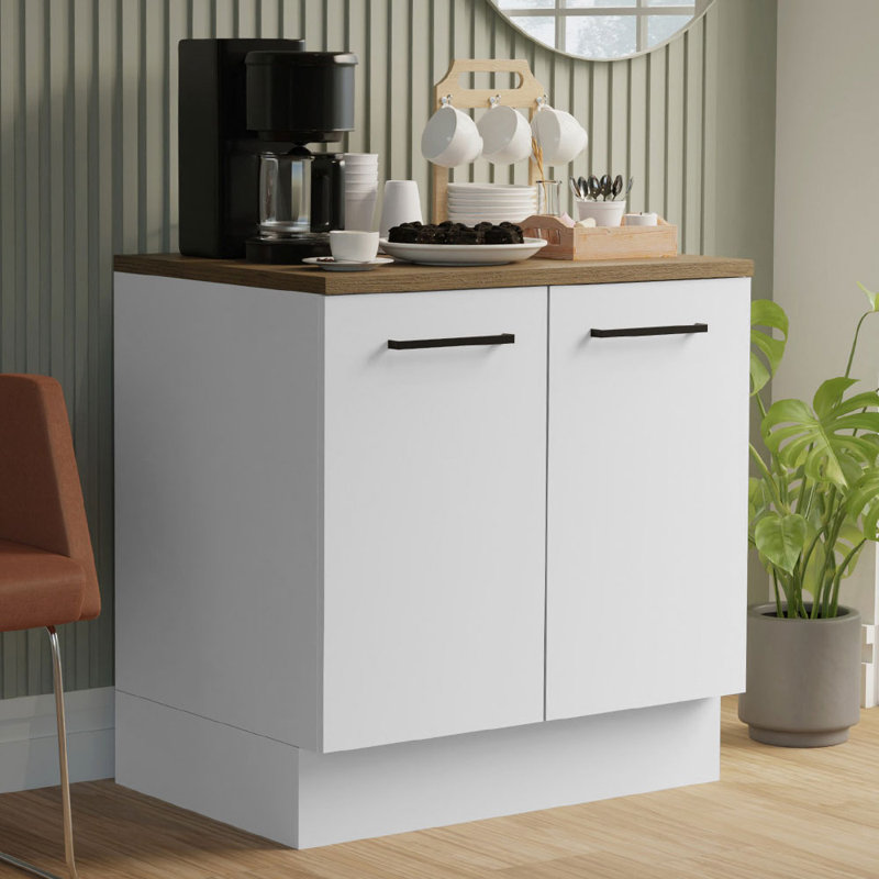 Latitude Run® Coffee Bar Cabinet with 2 Doors Wooden Storage Unit for Kitchen, Dining Room, Office Perfect for Coffee Makers – White