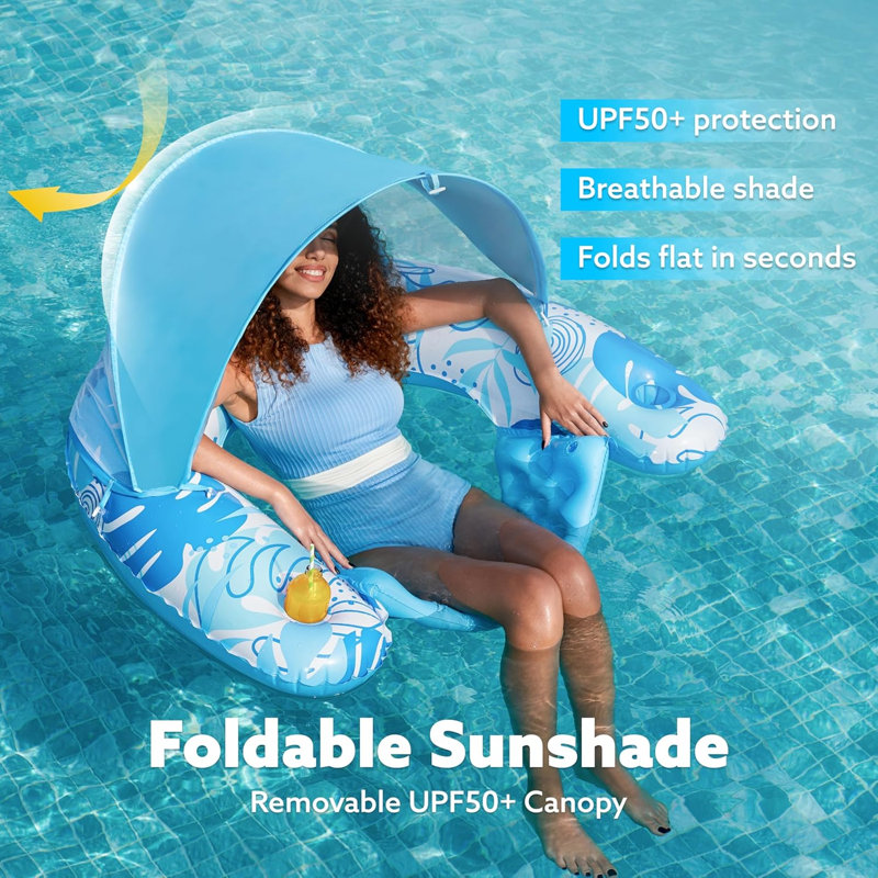 Flotteur de piscine avec auvent gonflable pour adulte