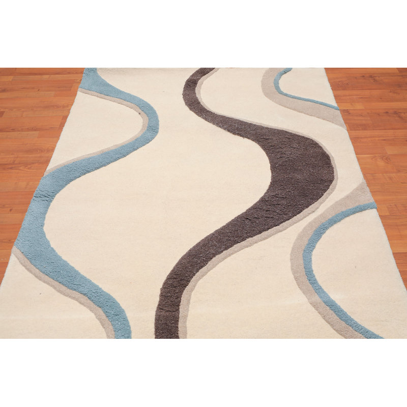 Tapis brun clair/ivoire en laine touffeté à la main traditionnel oriental Baptiste