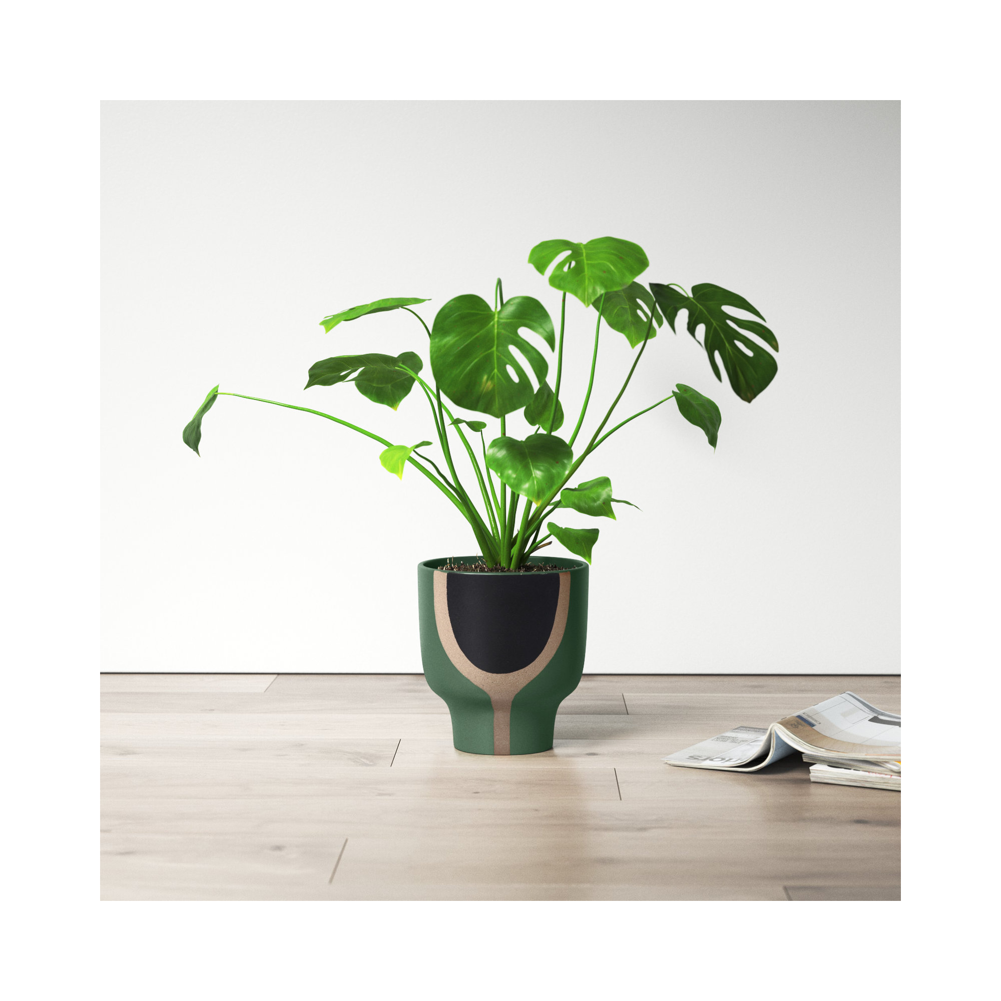 Sagebrook Home Haynes Ceramic Elegant Indoor Planter - Uplift Your Space with Greenery, Green/Beige/Black