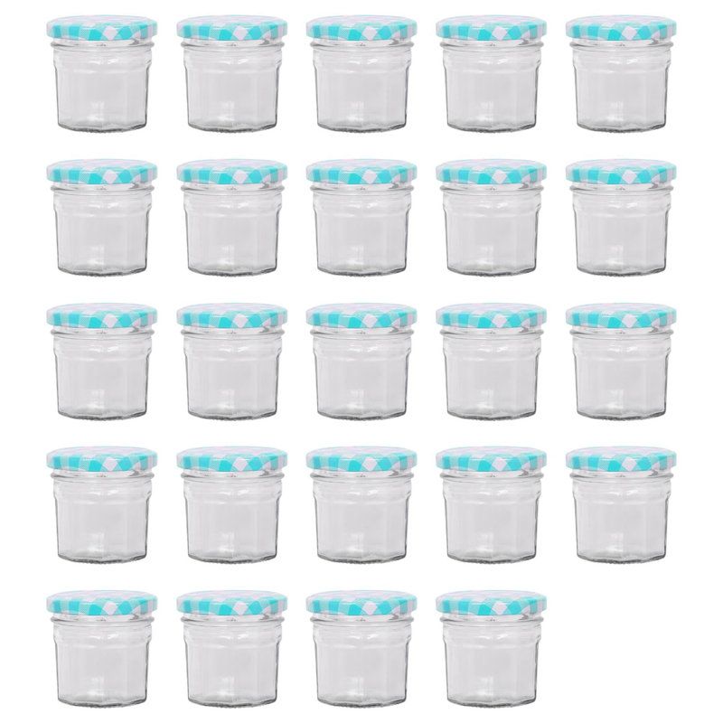 Argon Tableware Glass Jam Jars with Lids, 90ml, Blue Gingham