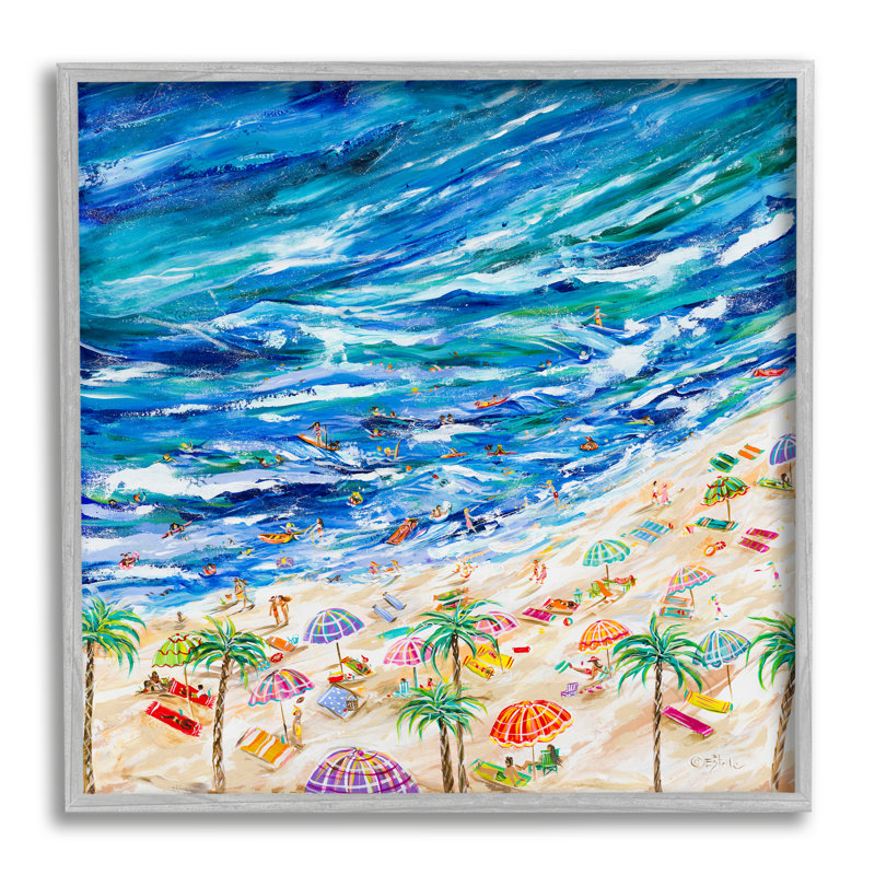 «Summer Beach», peinture encadrée par Estelle Grengs, H 17 po x l 17 po x P 1,5 po, Estampe numérique Farmhouse