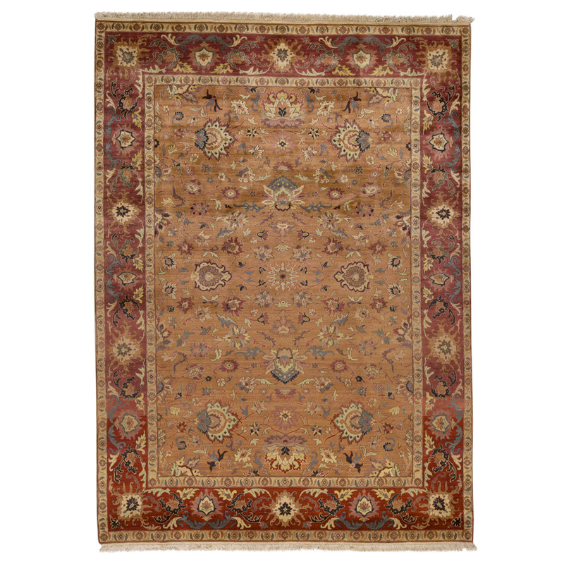 High-Quality Hand-Knotted Gold And Red Area Rug