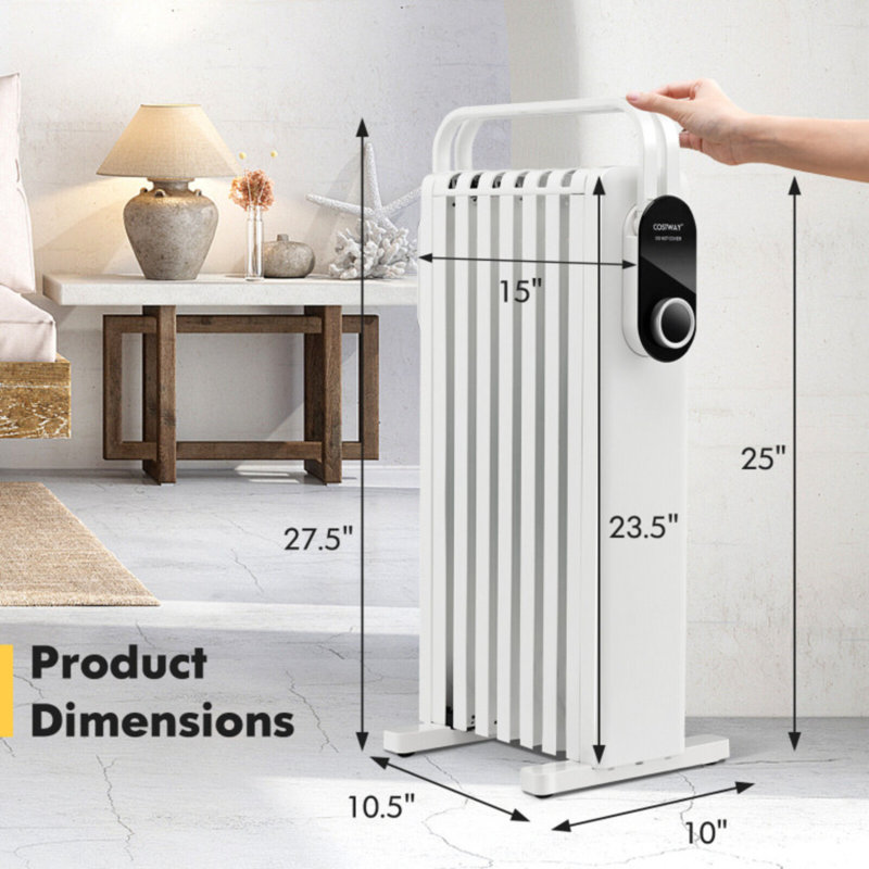 Chaufferettes électriques pour l'intérieur, radiateur électrique à huile 1500W avec support pliable blanc, Blanc