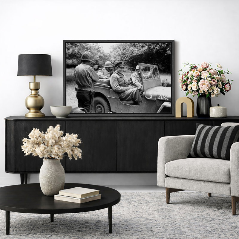 «General Dwight Eisenhower», photographie de Jeep de la Seconde Guerre mondiale, images de salon, impression sur toile encadrée sur toile.