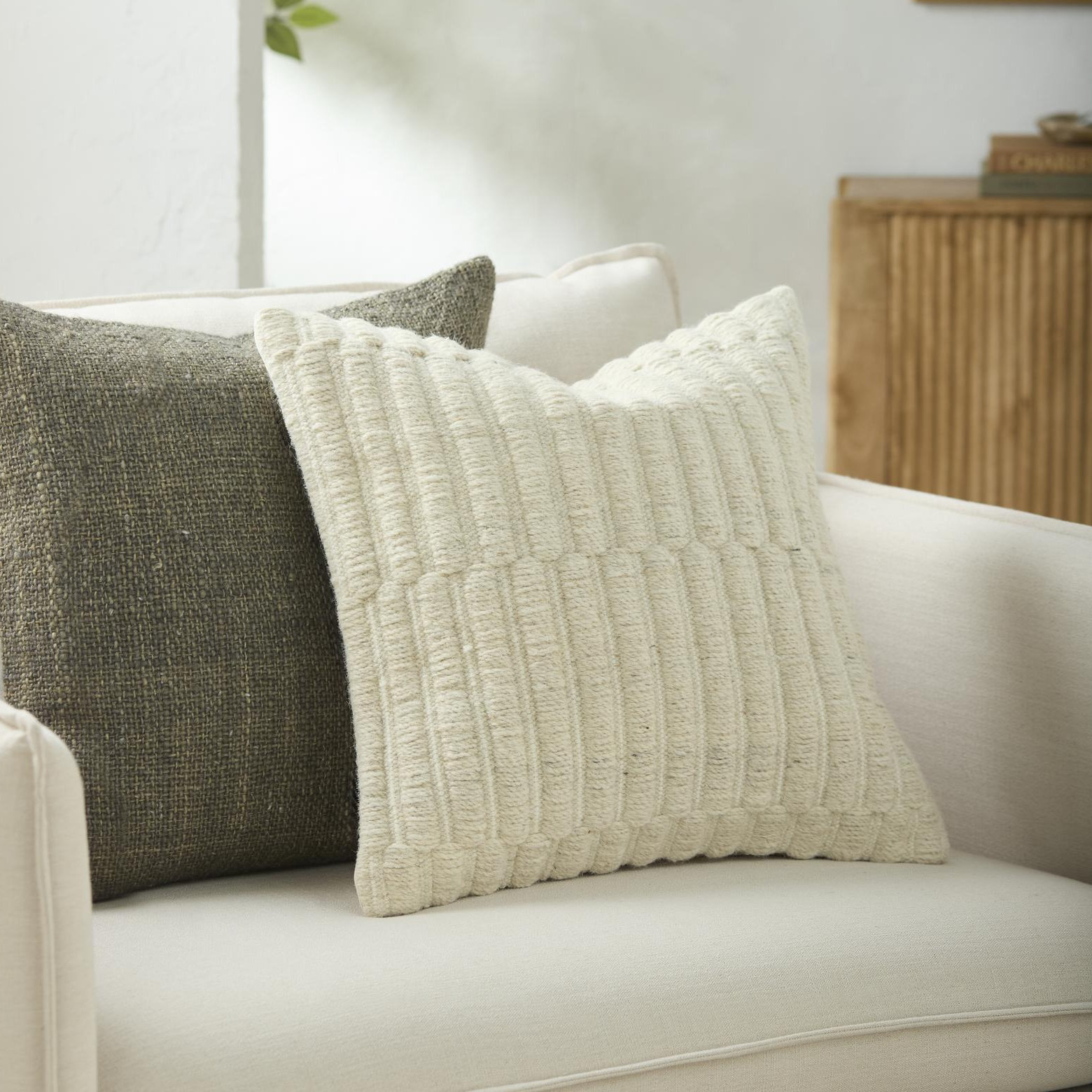 Monacizzo Cotton Pillow Cover, Polyester, Square 18", Cream