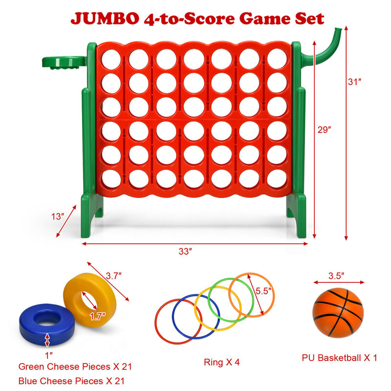 Ensemble de jeu géant pliable en plastique Gymax 4-to-Score, Vert/rouge