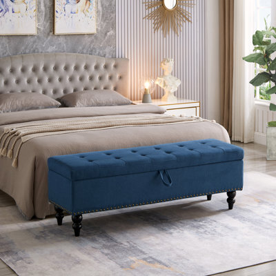 Elegant Upholstered Sherpa Fabric  Storage Ottoman with Wood Legs, Storage Bench for Bedroom, Living Room, White