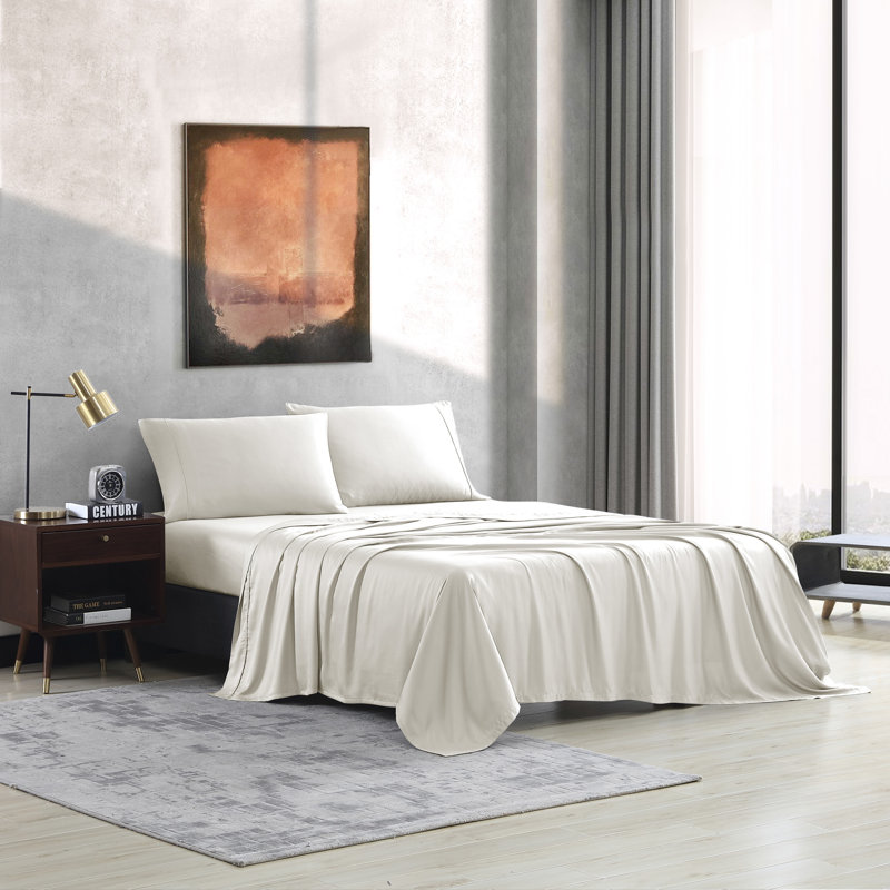 Sateen Sheet Set, White, King Sheet Set + Fitted Sheet + 2 Pillowcases