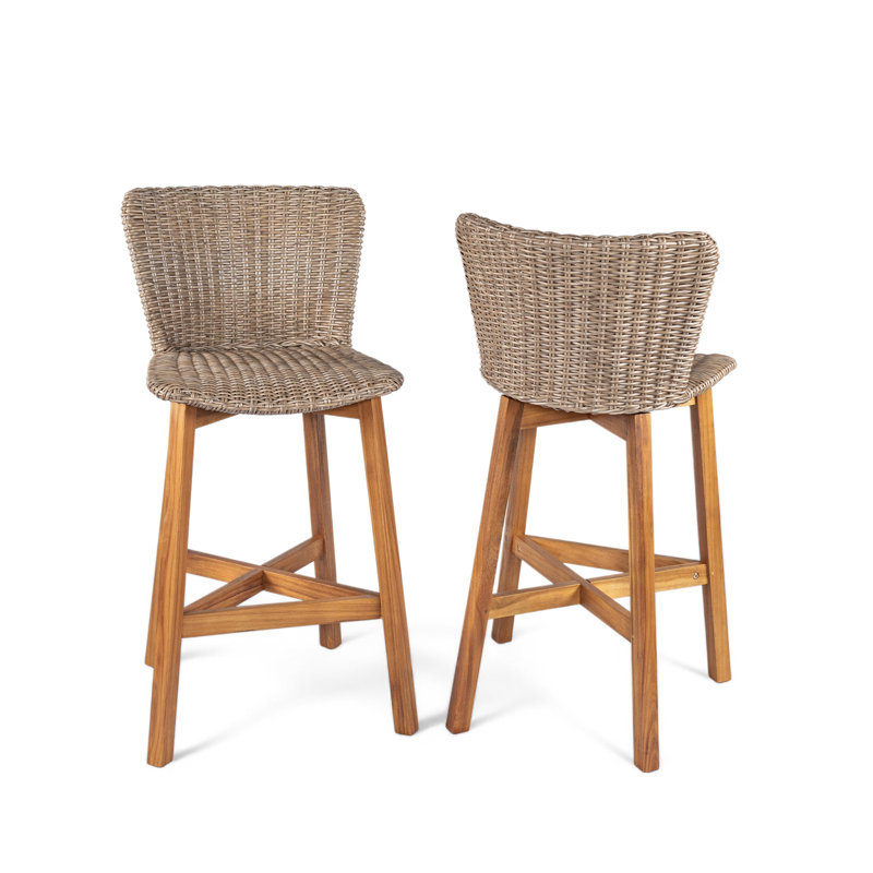Tabourets de patio confortables en teck, conception moderne en osier pour les bars à domicile