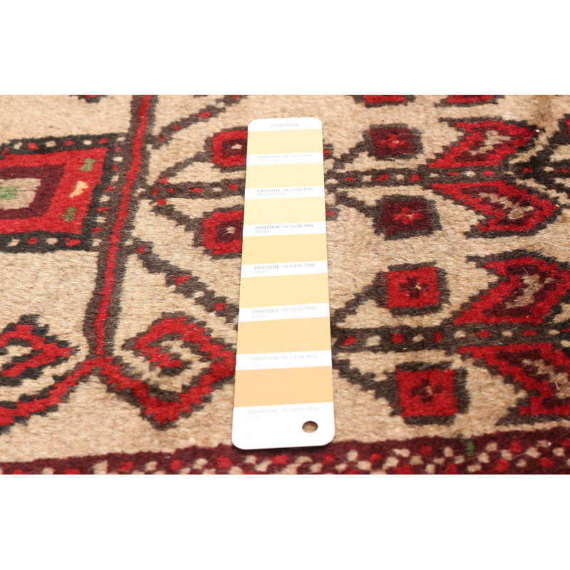 Tapis unique en laine noué à la main 3 pi 5 po x 5 pi 7 po nouvel âge Skogh en rouge / beige / noir