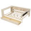 Lit plateforme double en bois avec tablettes de rangement, tiroirs, station de charge et tête de lit tapissier, crème-867434554-867434555