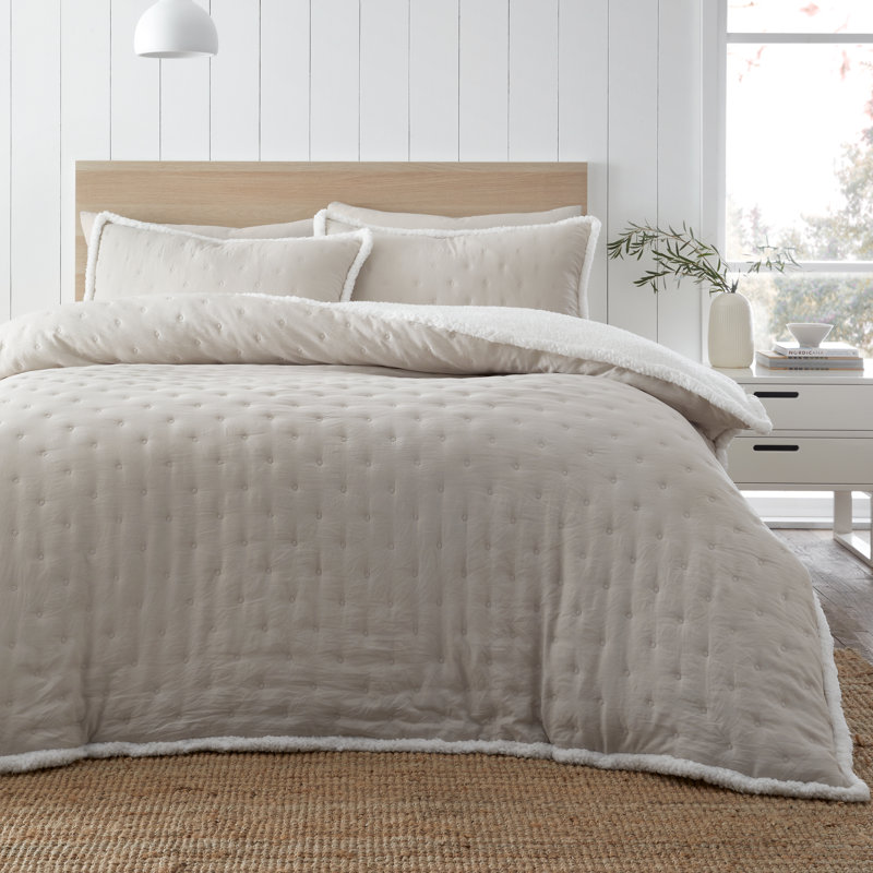 Cosy Nori Soft Sherpa Duvet Cover Set, Twin Duvet Cover + 1 Standard Pillowcase, Cream