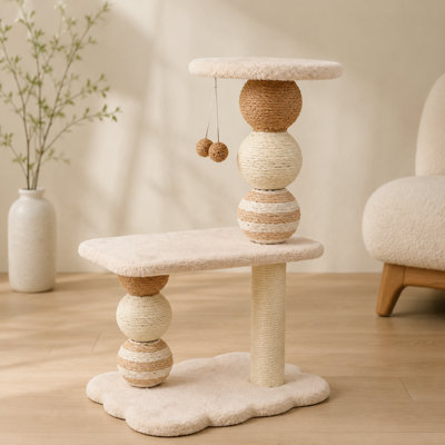 Arbre à chat compact avec plateforme de jeu surélevée, poteaux à griffer en sisal et jouet suspendu