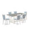L'ensemble de table de cuisine 9 pièces comprend une table de salle à manger en ciment et 8 chaises de salle à manger en lin bleu bébé avec dossier élégant - Lin brossé blanc-643347734