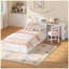 Lit plateforme moderne double avec bureau et rangements intégrés, tête de lit large, tiroirs au pied du lit, étagères latérales, lit blanc pour enfants et adolescents