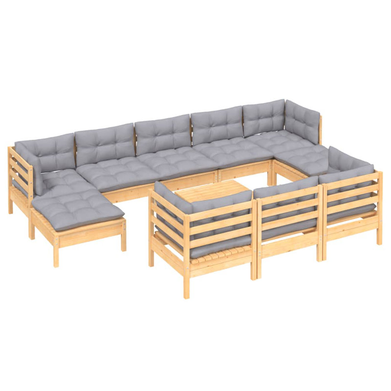 Ensemble de salon de jardin en bois de pin massif gris Vidaxl, tissu (100% polyester), Gris, Gris