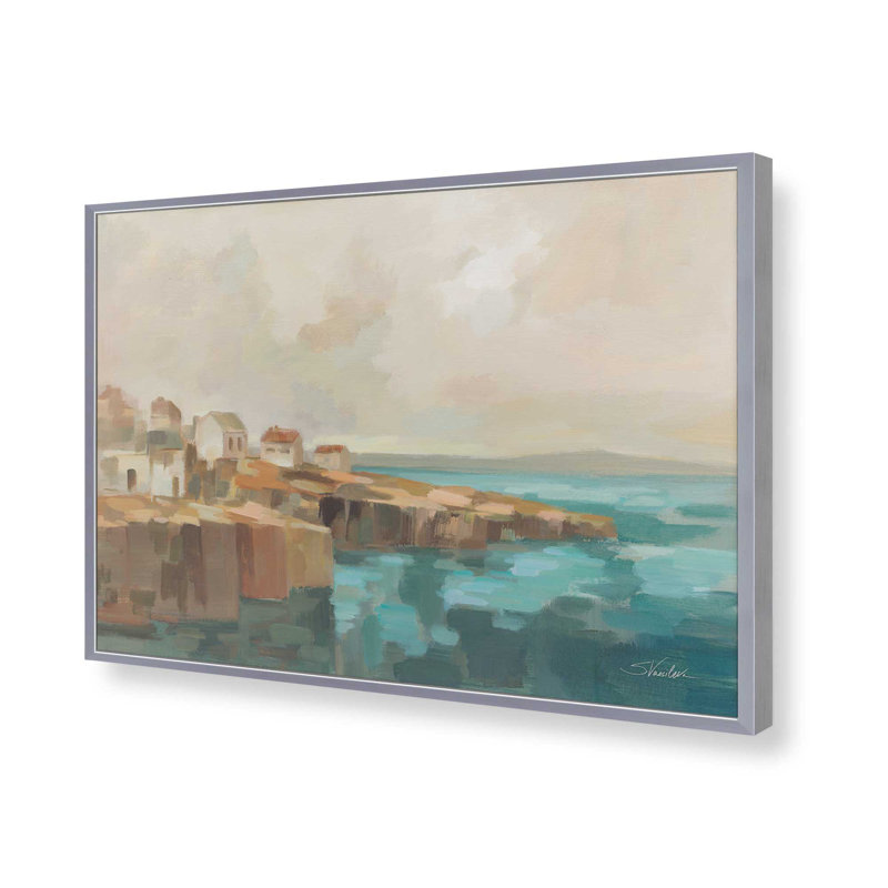 «Southern Coast Town Crop» par Silvia Vassileva, reproduction d'art, H 24 po x l 36 po, Argent