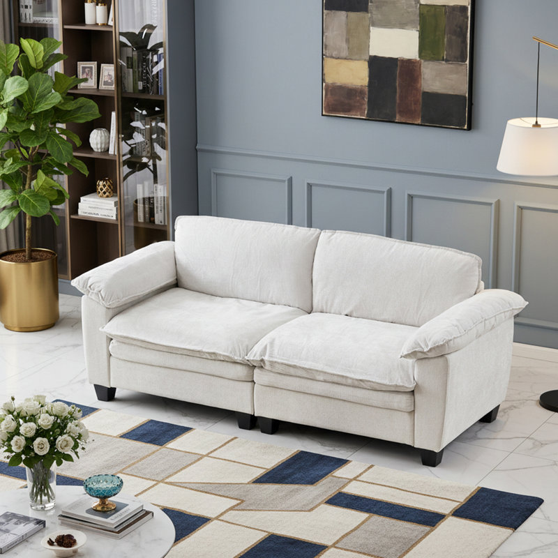 Canapé 2 places rembourré avec coussin, Beige