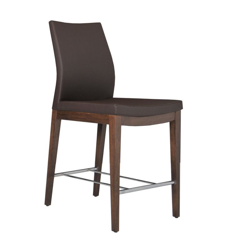 Tabouret de comptoir 24 po Pasha, Wengé, Cuir véritable noir