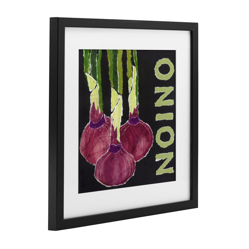 Collage d'un oignon de jardin encadré sous verre, conception de Nancy Overton, H 13 po x l 13 po, Cadre noir minuit