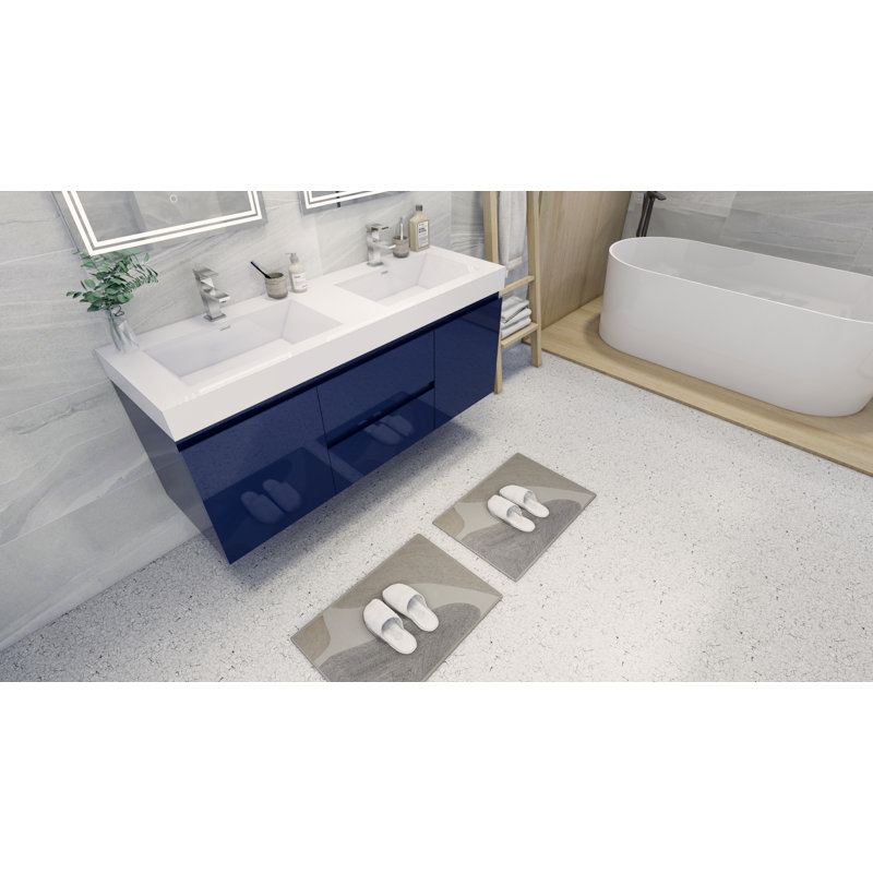 Ensemble de meuble-lavabo double mural de 59 po Mitul, Bleu nuit