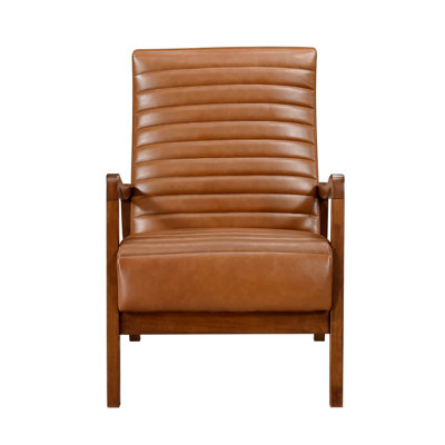 1Pc Accent Chair Faux Leather Solid Rubberwood Modern Living Room Furniture