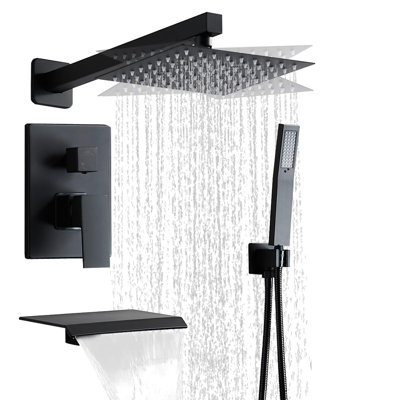 10 Inch Wall-Mounted Rainfall Shower System With High Pressure Handheld Shower Head, With Tub Spout