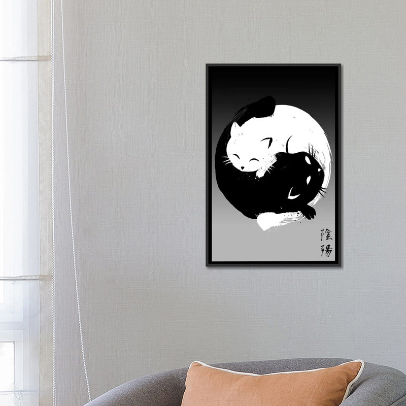 Yin Yang Cats, No Mat, 26" H x 18" W x 1.5" D, Black Floater Framed Canvas