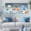 «Blue and Orange Floral», ensemble de 3 reproductions botaniques abstraites sur toile-311007375