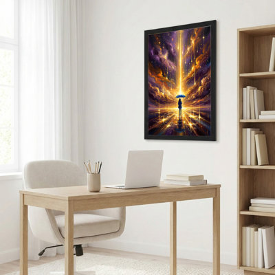 «Cosmic Sky with Umbrella Silhouette», reproduction d'art sur toile tendue sur toile, ensemble de 1