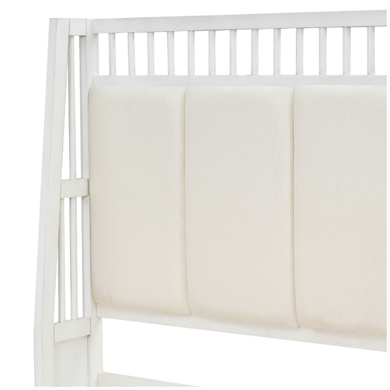 Bed With Upholstered Headboard And 2 Drawers, Queen, White