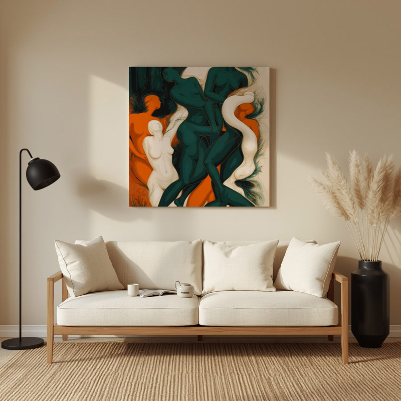 Abstrait art figuratif vert en métal 70, 16" H x 16" W