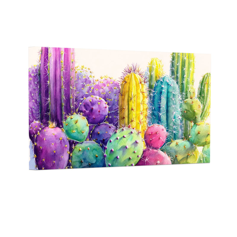 Plantes et fleurs, impression de cactus colorés à l'aquarelle, H 12 po x l 18 po