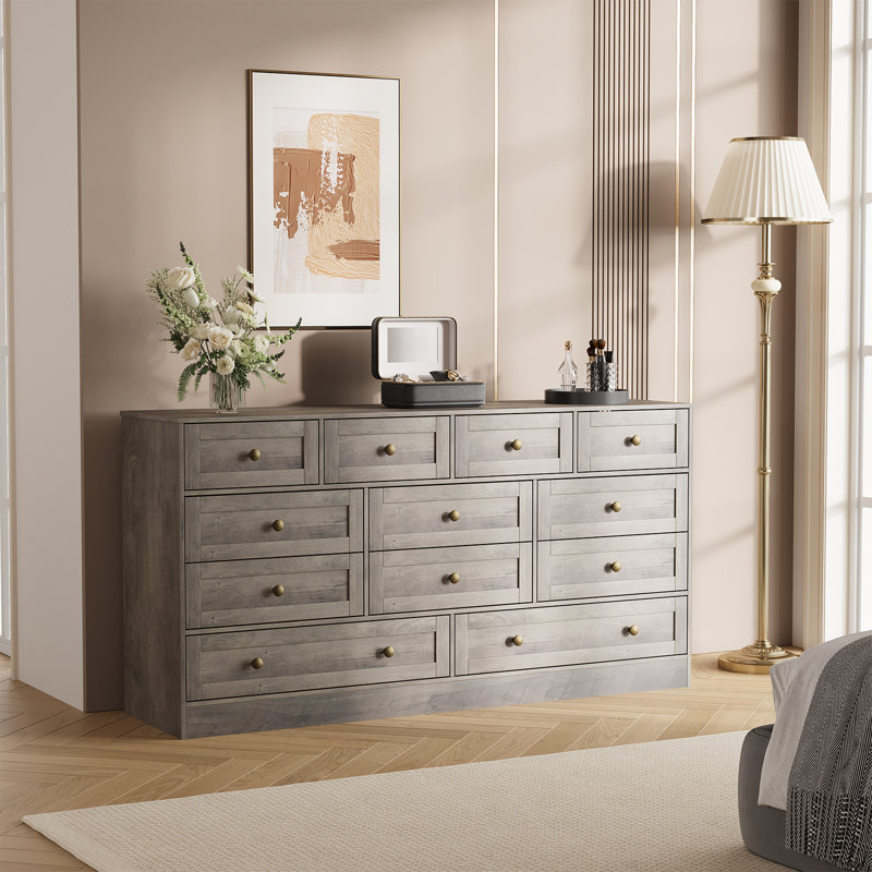 Commode 12 tiroirs en bois, commode large pour chambre à coucher, salon et couloir, et meuble télé pour téléviseur de 65 po