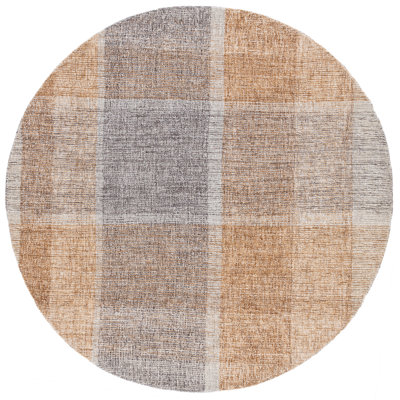 Light Brown and Blue Geometric Hand-Tufted Wool and Cotton Area Rug