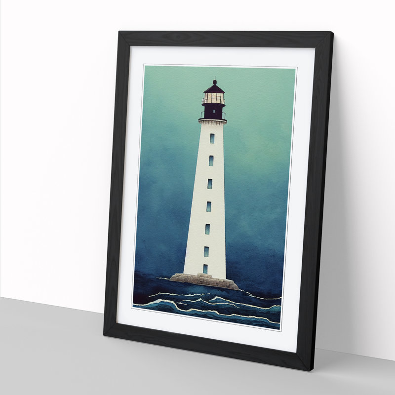 Watercolour Lighthouse - Single Picture Frame Print, 64cm H x 46cm W x 2cm D, Walnut