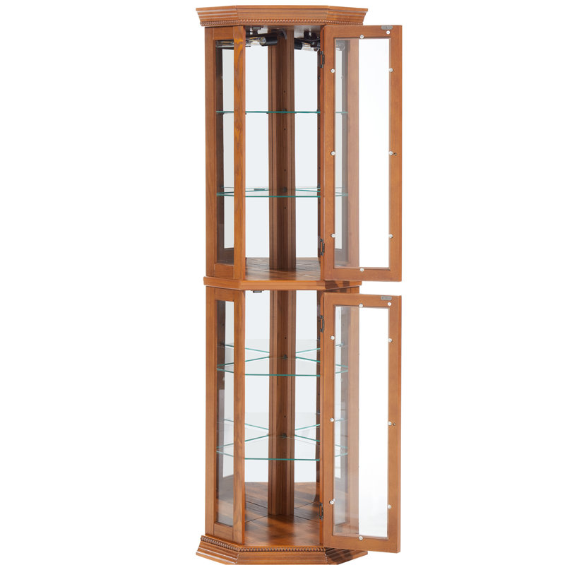 Oak Corner Cabinet With Adjustable Glass Shelves & Vintage Appeal Graceful Shelf Display