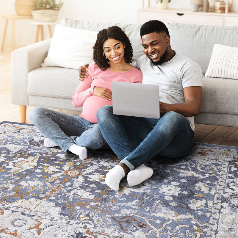 6x9 Blue Area Rug - Non-shedding, Stain , Adds Charm To Living Rooms Enhances Home Aesthetics, Rectangle 6' x 9'