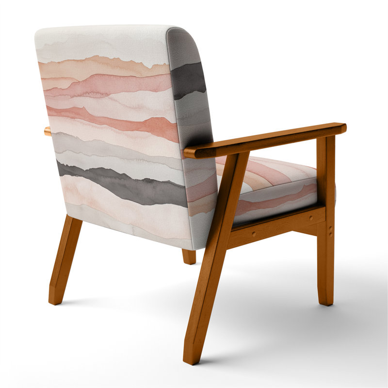 Chaise rembourrée Abstract Paysages - Fauteuil Glam Wave rose et orange I, Accoudoirs carrés bruns