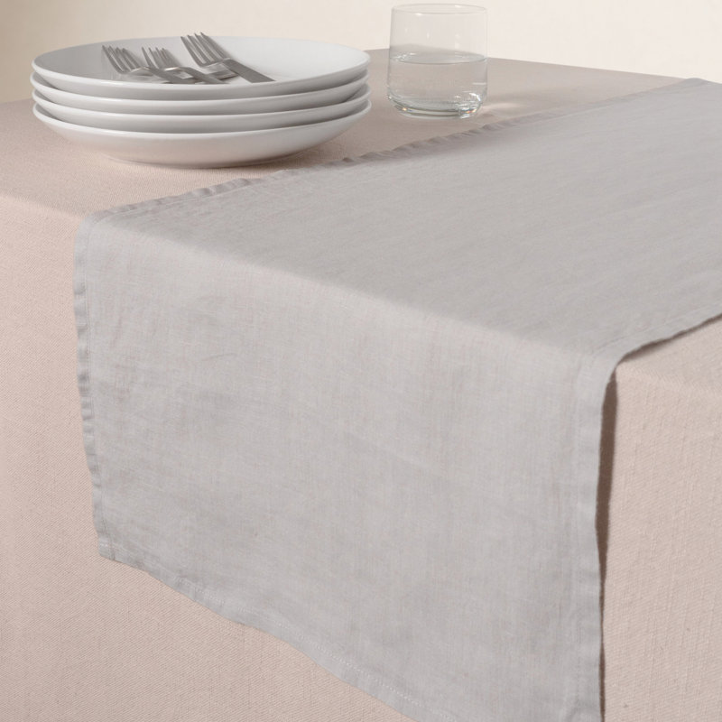 Chemin de table rectangulaire en lin Valle, Gris clair