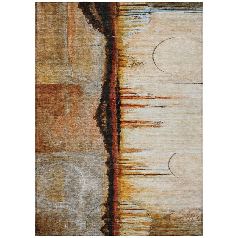 Tapis extérieur lavable abstrait rouille et gris anthracite 10 pi x 14 pi