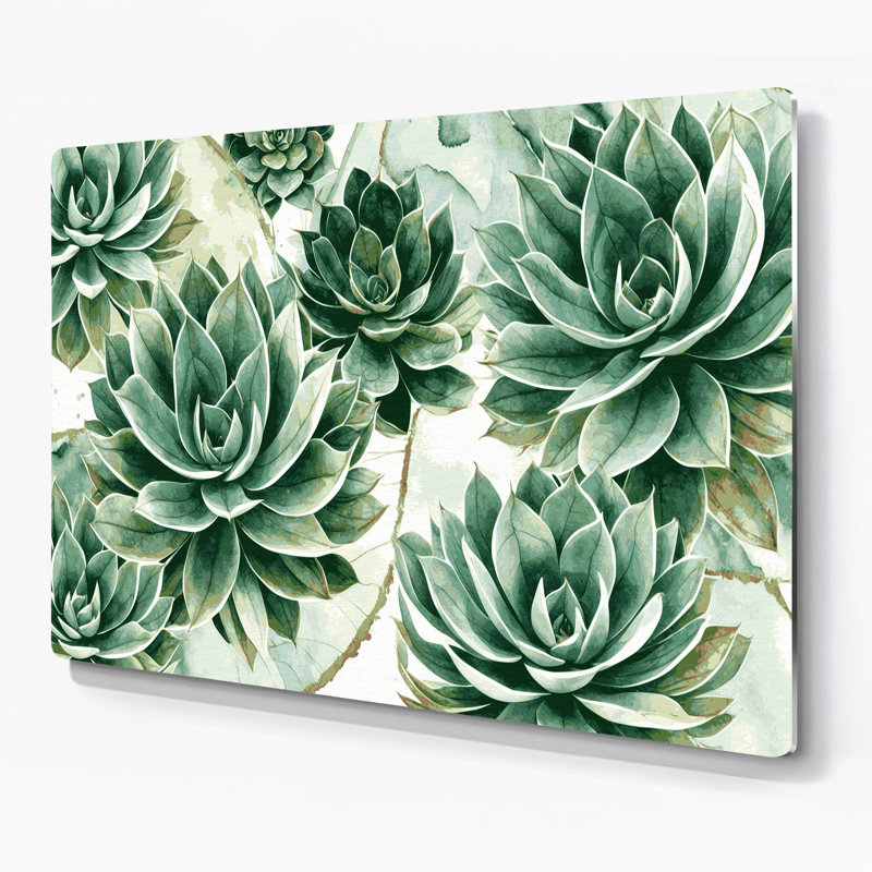 Botanical Haworthia Beige Metal Wall Art, 144" H x 216" W x 0.05" D