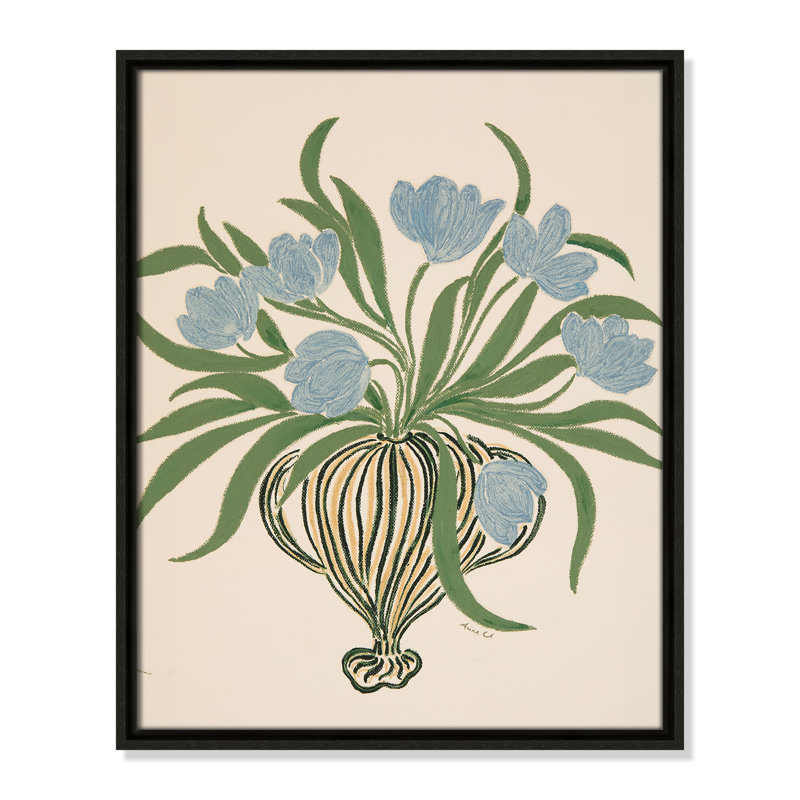 Colette La Poire, reproduction de tulipes bleues par Camilla Bergqvist, H 21,5 po x l 17,5 po, Espresso