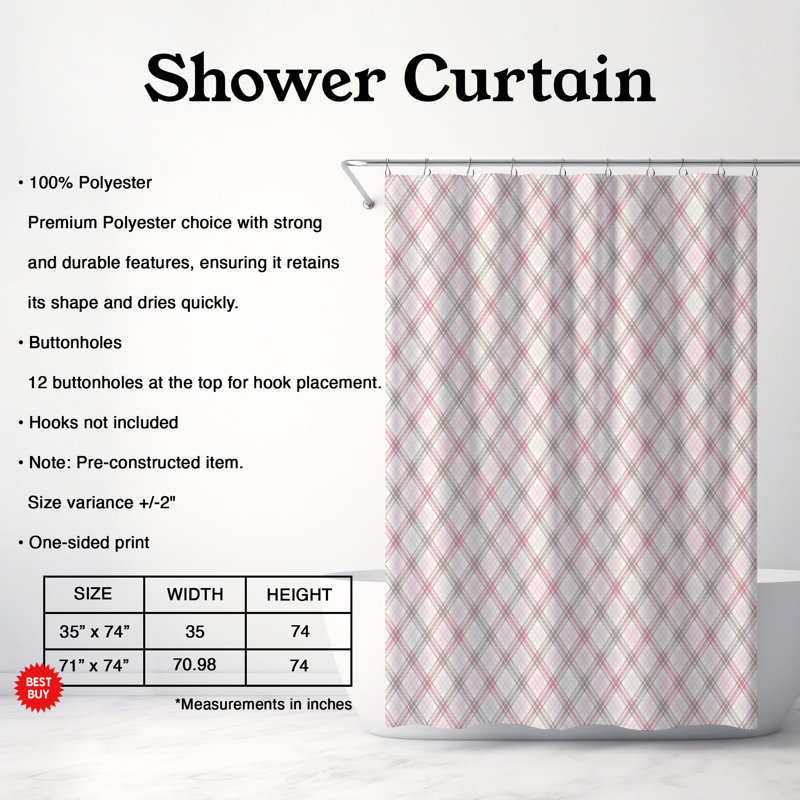 Rideau de douche rose et vert clair - 1 pièce, H 74 po x l 71 po