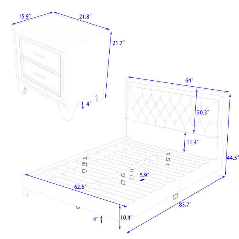 Ensemble de chambre avec lit plateforme 3 pièces Harneen, gris