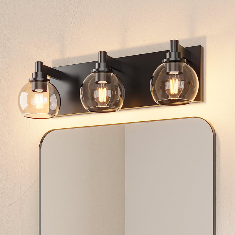 Applique murale 3 lumières pour salle de bain, miroir mural rustique avec abat-jour en verre pour salle de bain, chambre à coucher, couloir