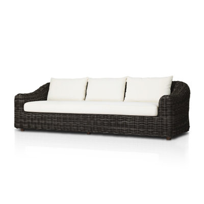 Azlynne 106" Wide Outdoor Teak Patio Sofa with Cushions
